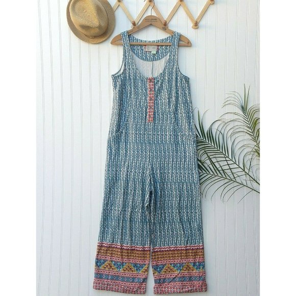 Anthropologie Saturday Sunday Lizzy Jumpsuit Size S Cotton Boho Floral Wide Leg - Picture 2 of 11